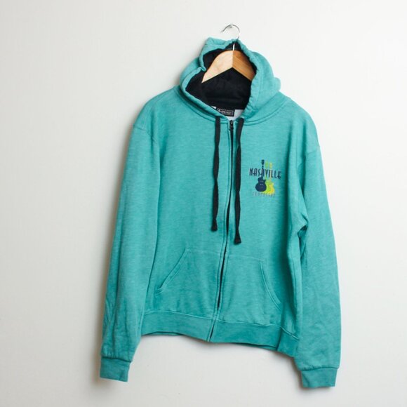 Nashville Tennessee Hoodie Mens Medium Teal Country Music Full Zip - Picture 2 of 8